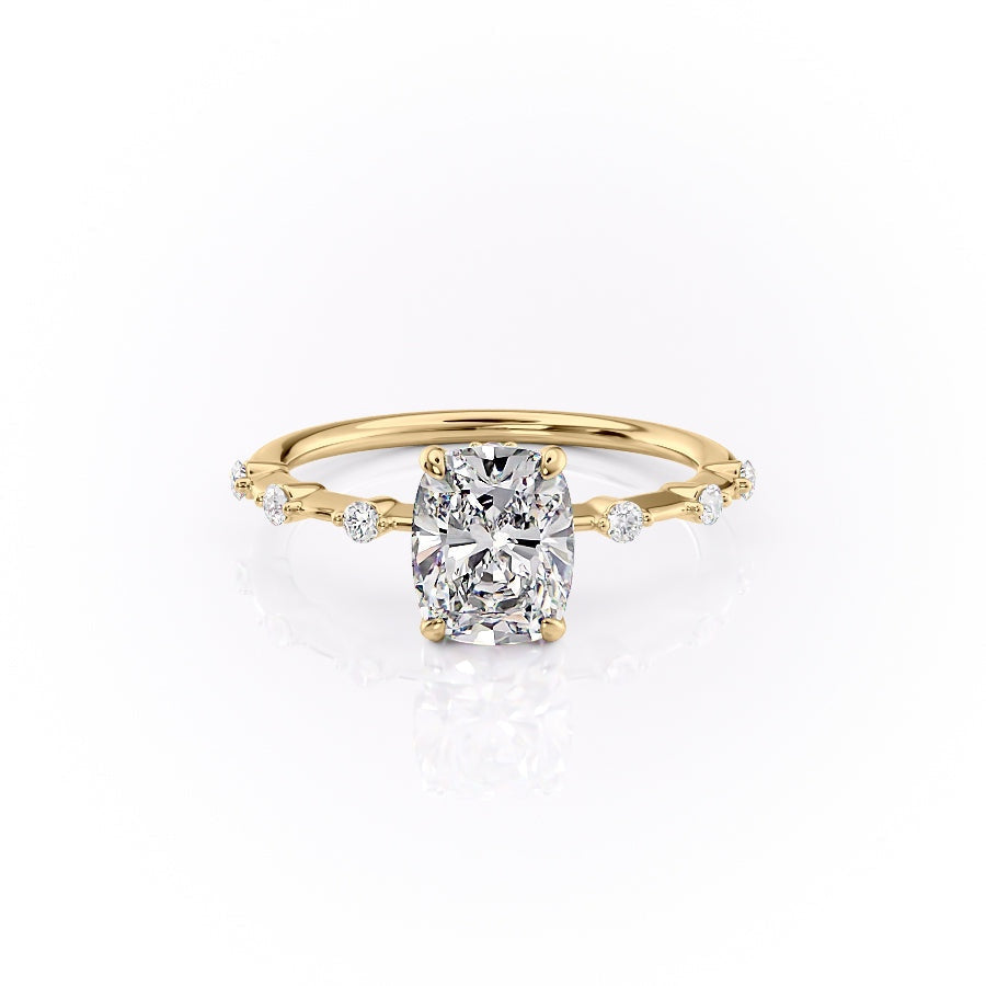2.0CT Elongated Cushion Cut Solitaire Dainty Pave Moissanite Engagement Ring