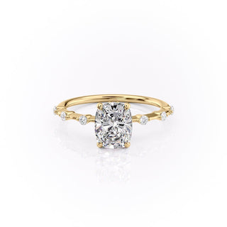 2.0CT Elongated Cushion Cut Solitaire Dainty Pave Moissanite Engagement Ring