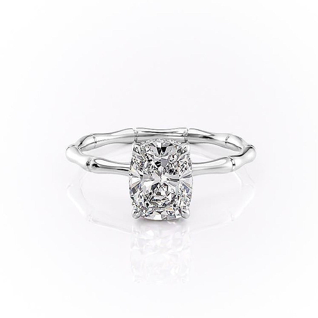 2.0CT Cushion Cut Solitaire Hidden Halo Setting Moissanite Engagement Ring