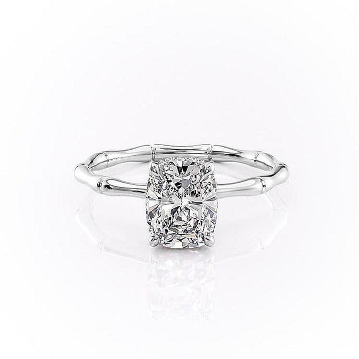 2.0CT Cushion Cut Solitaire Hidden Halo Setting Moissanite Engagement Ring
