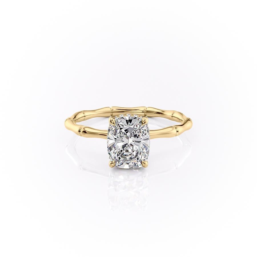 2.0CT Cushion Cut Solitaire Hidden Halo Setting Moissanite Engagement Ring
