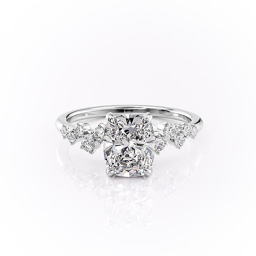 2.0CT Cushion Cut Hidden Halo Unique Pave Moissanite Engagement Ring