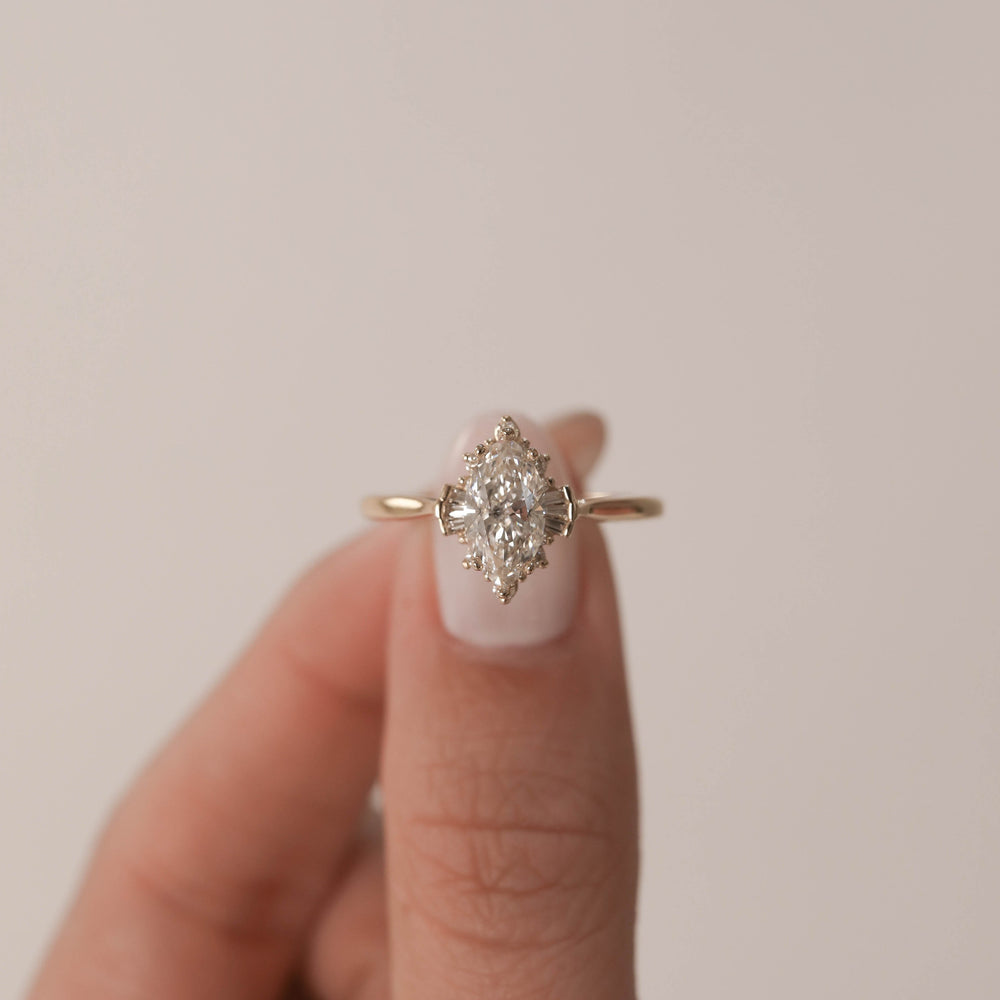 0.75ct Marquise Cluster Unique Diamond Moissanite Engagement Ring