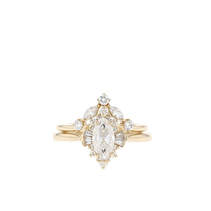 0.75CT Marquise Moissanite Diamond Cluster Wedding Ring Set