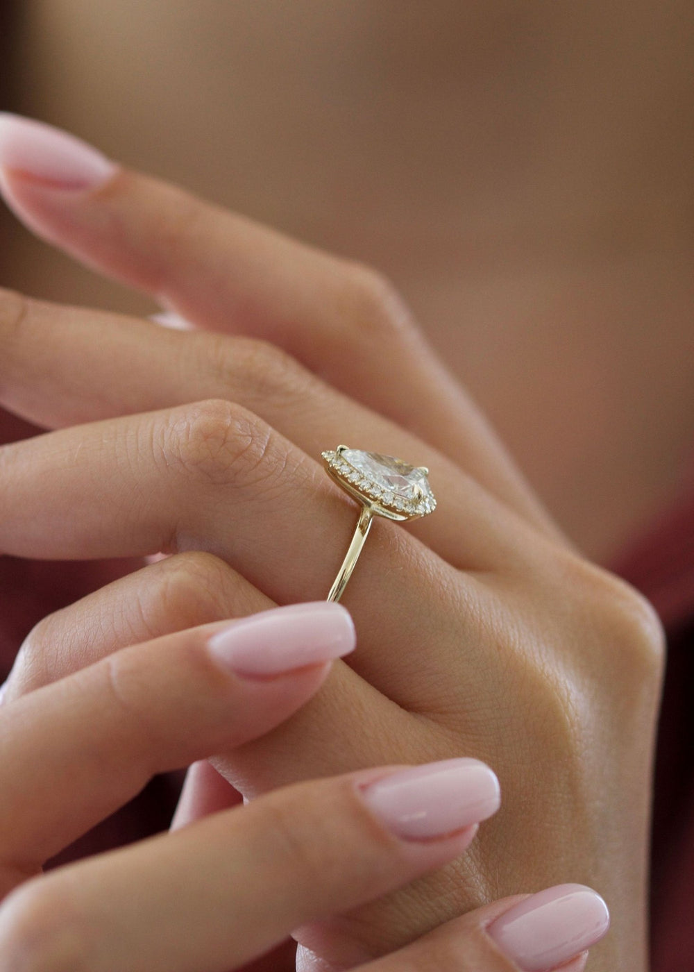 pear halo diamond engagement ring for women,