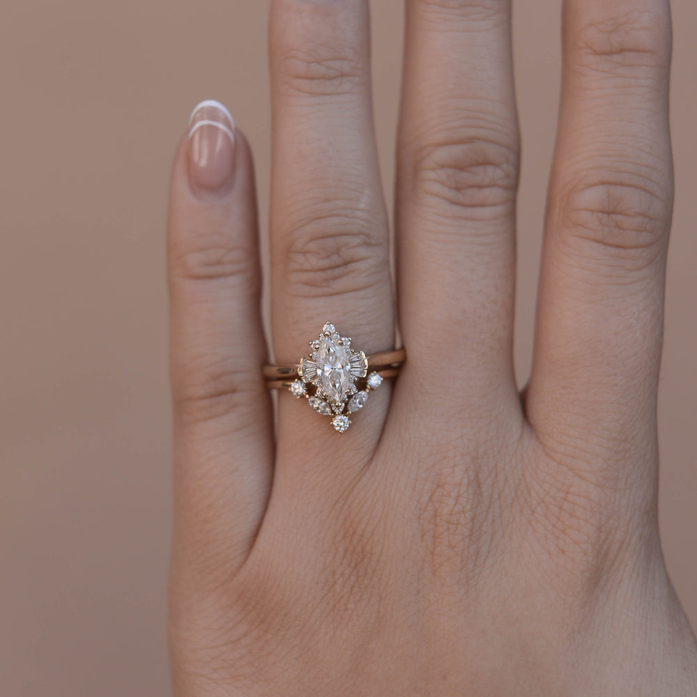 0.75CT Marquise Moissanite Diamond Cluster Wedding Ring Set