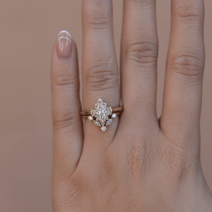 0.75CT Marquise Moissanite Diamond Cluster Wedding Ring Set