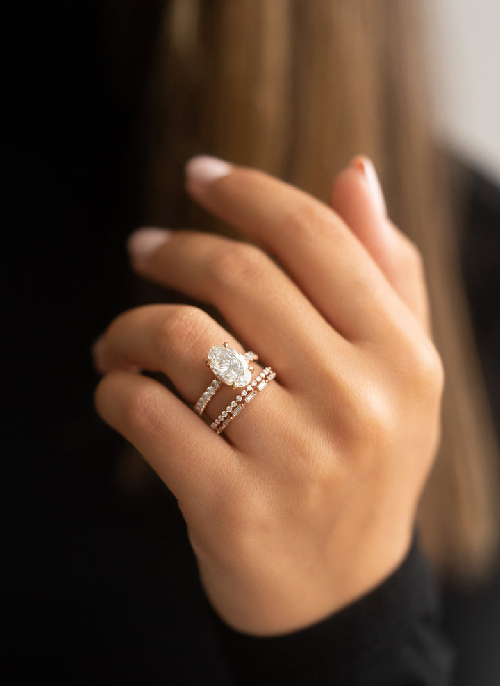 0.38ct Round And Baguette Cut Stackable Moissanite Diamond Wedding Band