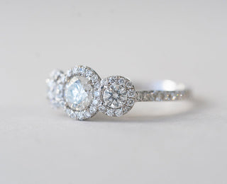 0.50CT Round Halo Three Stone Diamond Moissanite Engagement Ring