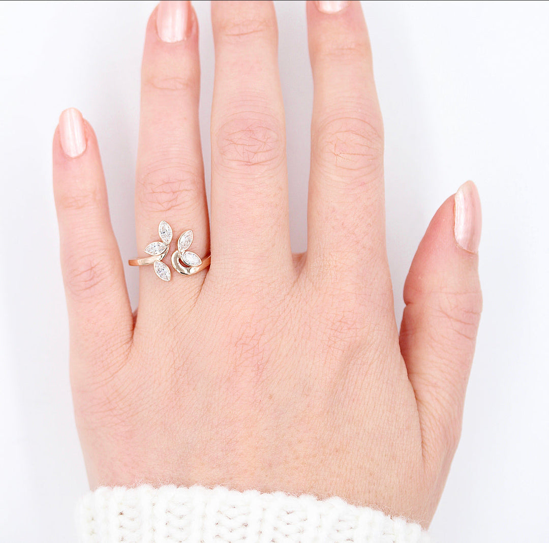0.60ct Marquise Cut Unique Moissanite Diamond Engagement Ring