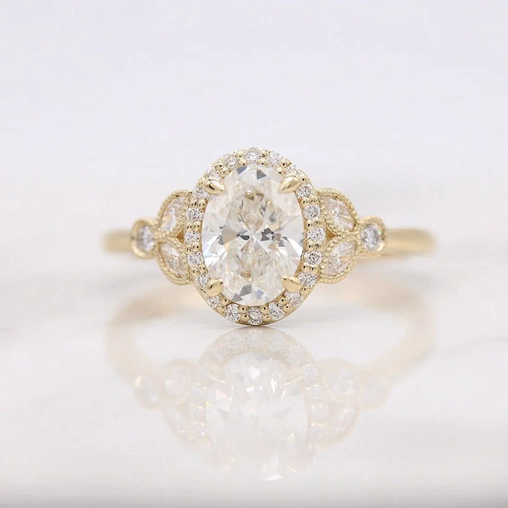 1.33CT Oval Cut Halo Moissanite Diamond Engagement Ring