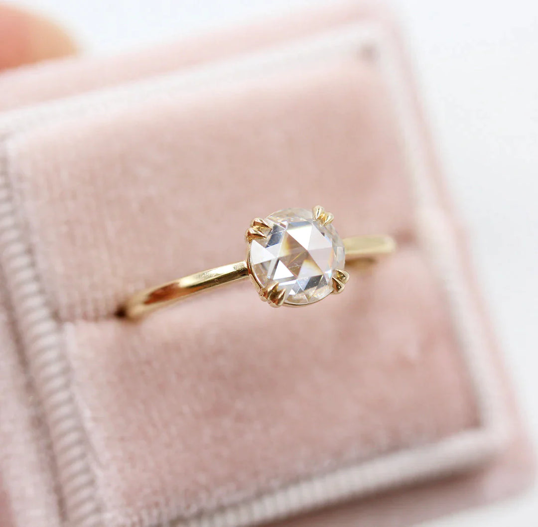 1.0CT Round Rose Cut Solitaire Moissanite Engagement Ring