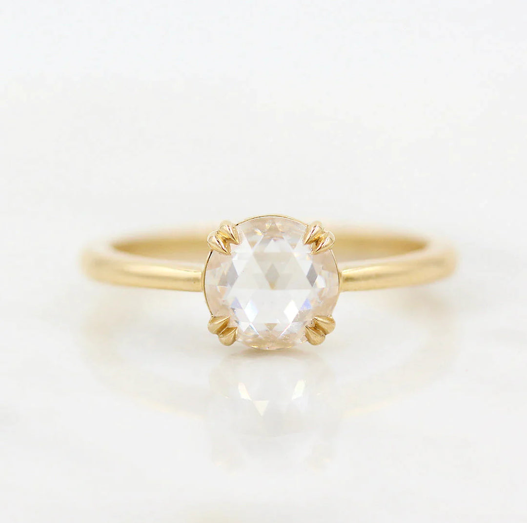 1.0CT Round Rose Cut Solitaire Moissanite Engagement Ring