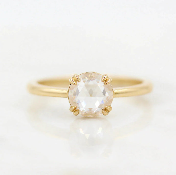 1.0CT Round Rose Cut Solitaire Moissanite Engagement Ring