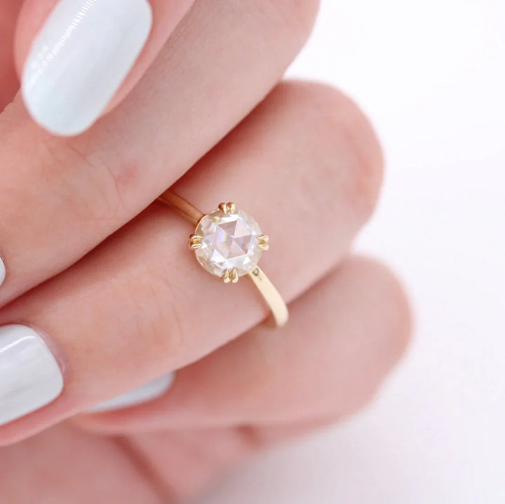 1.0CT Round Rose Cut Solitaire Moissanite Engagement Ring