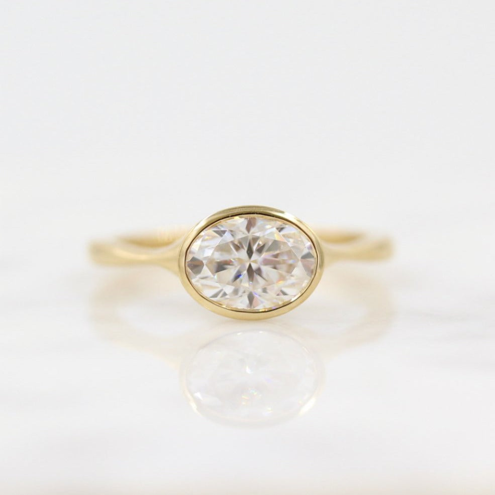 1.50ct Oval Cut Bezel Solitaire F Color VS1 Purity Lab Grown Diamond Engagement Ring