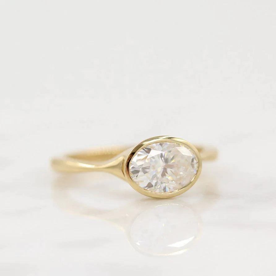 2.0CT Oval Cut Bezel Solitaire Moissanite Diamond Engagement Ring
