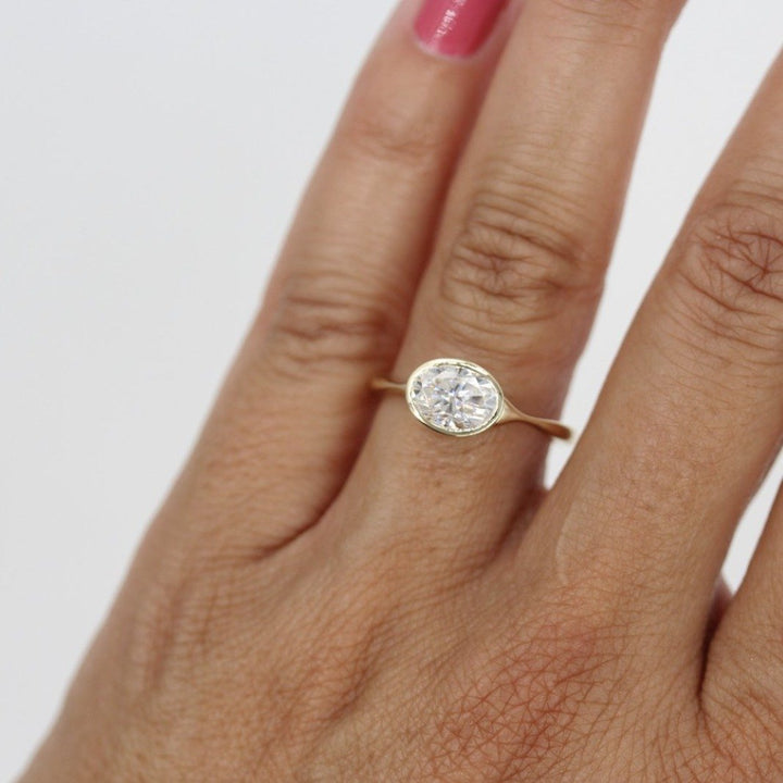 1.50ct Oval Cut Bezel Solitaire F Color VS1 Purity Lab Grown Diamond Engagement Ring