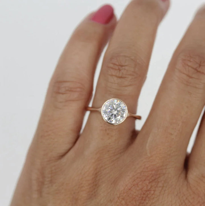 1.80CT Round Cut Bezel Solitaire Moissanite Engagement Ring