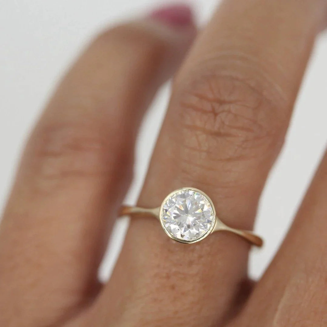 1.80 CT Round Cut Bezel Solitaire Moissanite Engagement Ring