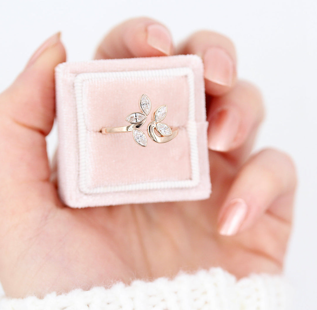 0.60ct Marquise Cut Unique Moissanite Diamond Engagement Ring