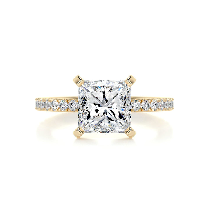 2.0ct Princess Cut Pave Moissanite Diamond Engagement Ring