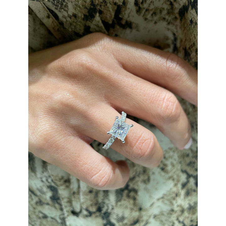1.50ct Princess Cut Pave Moissanite Diamond Engagement Ring