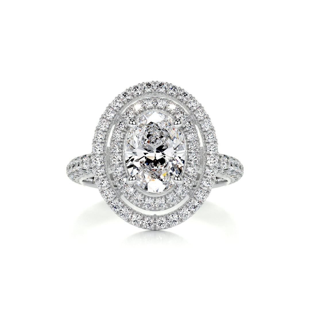 1.5ct Oval Cut Double Halo 3 Side Pave Moissanite Diamond Engagement Ring