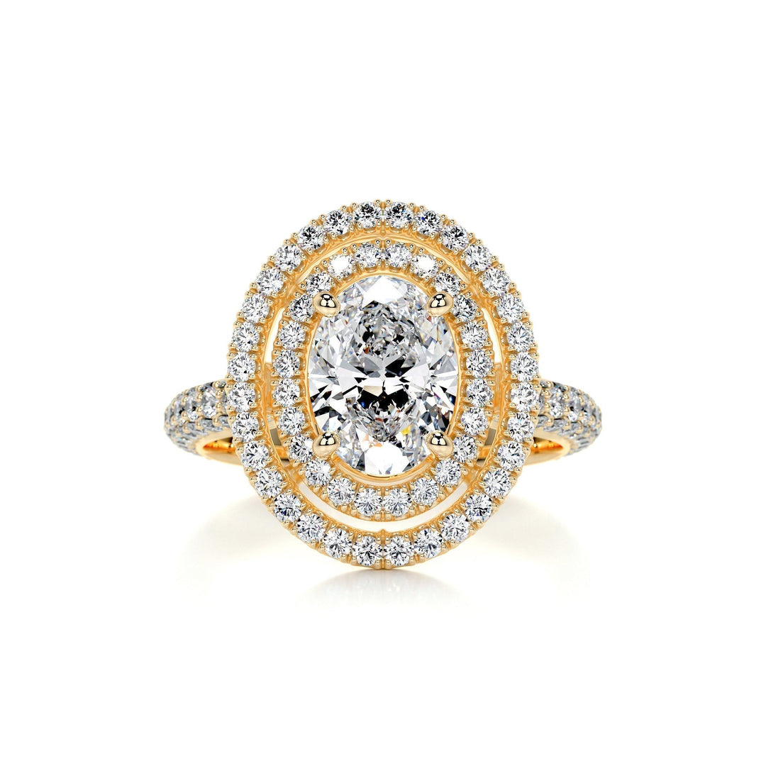 1.5ct Oval Cut Double Halo 3 Side Pave Moissanite Diamond Engagement Ring