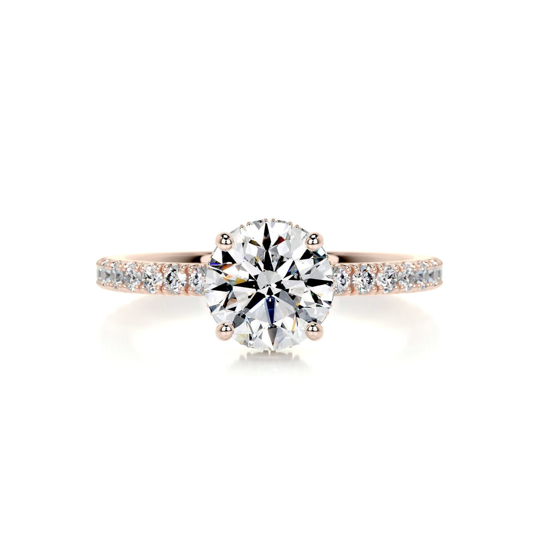 1.0ct Round Cut Hidden Halo Pave Moissanite Diamond Engagement Ring