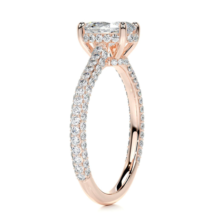 1.20ct Oval Cut Hidden Halo 3 Side Pave Moissanite Diamond Engagement Ring