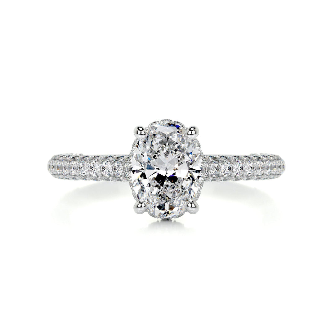 1.20ct Oval Cut Hidden Halo 3 Side Pave Moissanite Diamond Engagement Ring