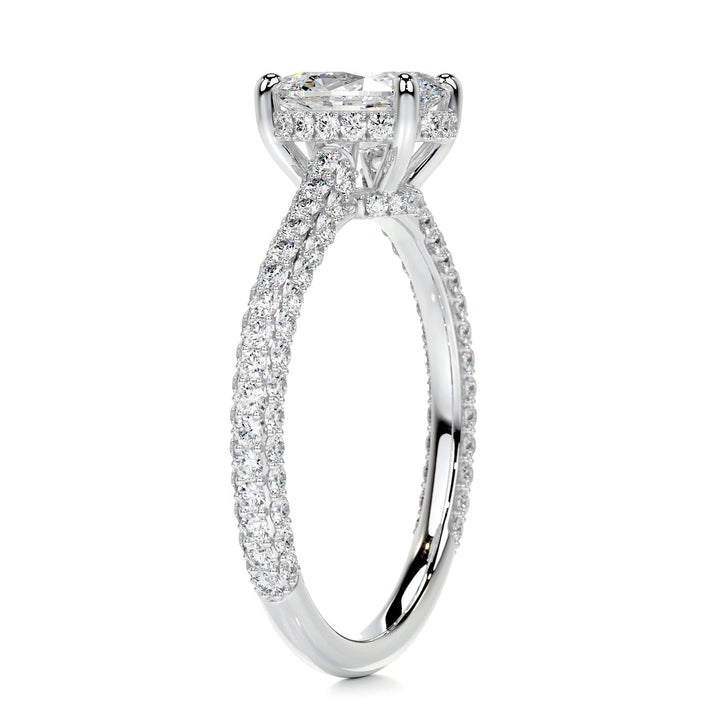 1.20ct Oval Cut Hidden Halo 3 Side Pave Moissanite Diamond Engagement Ring