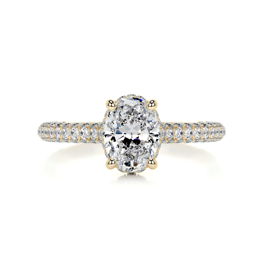 1.20ct Oval Cut Hidden Halo 3 Side Pave Moissanite Diamond Engagement Ring