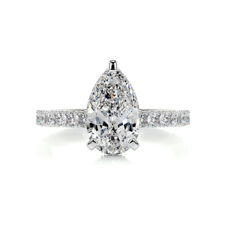 1.50ct Pear Cut Hidden Halo Moissanite Diamond Engagement Ring