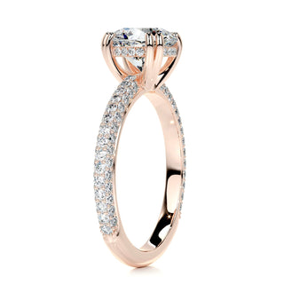 2.0ct Round Cut Hidden Halo 3 Side Pave Moissanite Diamond Engagement Ring