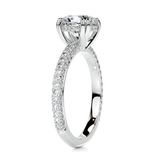 2.0ct Round Cut Hidden Halo 3 Side Pave Moissanite Diamond Engagement Ring