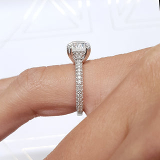 2.0ct Round Cut Hidden Halo 3 Side Pave Moissanite Diamond Engagement Ring