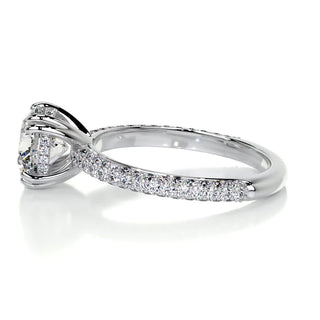 2.0ct Round Cut Hidden Halo 3 Side Pave Moissanite Diamond Engagement Ring