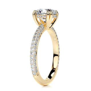 2.0ct Round Cut Hidden Halo 3 Side Pave Moissanite Diamond Engagement Ring