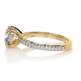 2.0ct Round Cut Hidden Halo 3 Side Pave Moissanite Diamond Engagement Ring