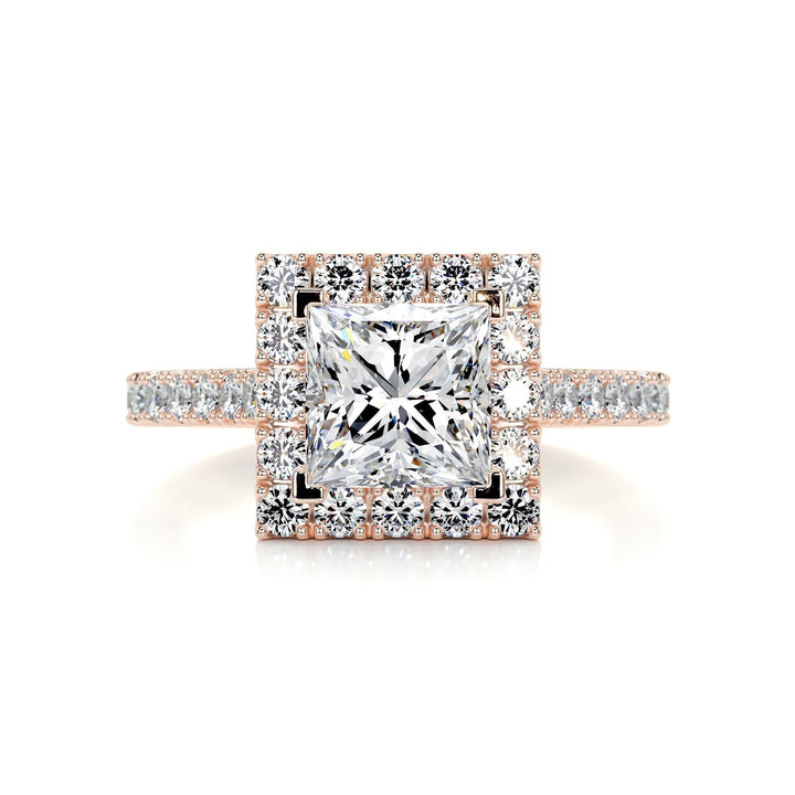 2.0ct Princess Cut Halo Moissanite Diamond Engagement Ring