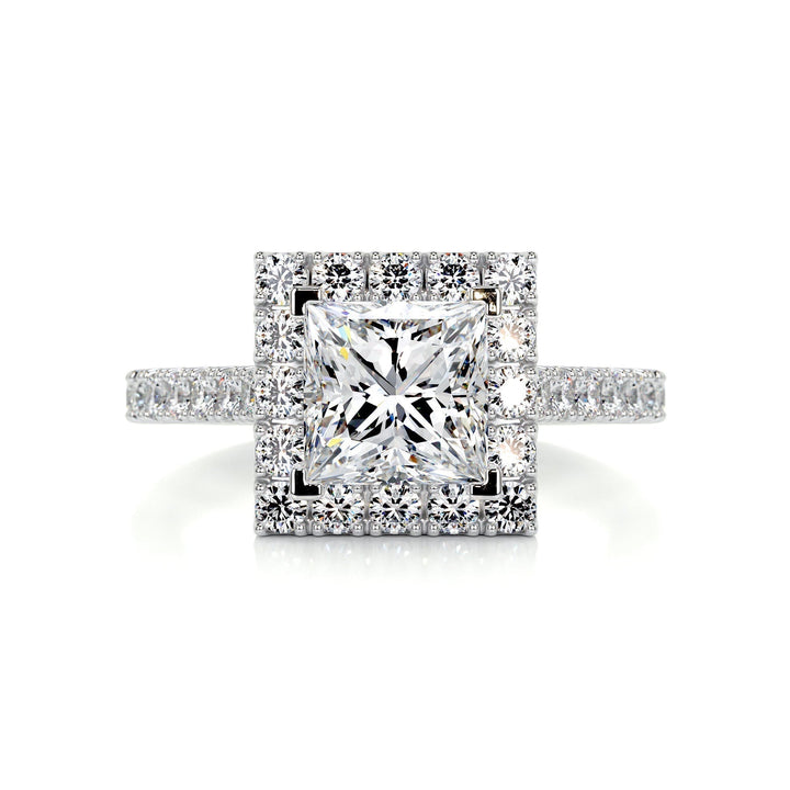 2.0ct Princess Cut Halo Moissanite Diamond Engagement Ring