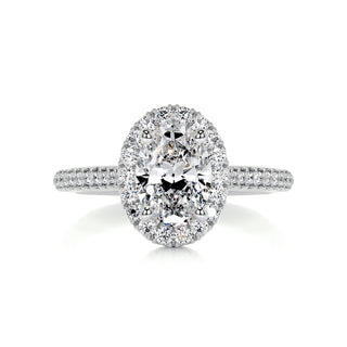 1.50ct Oval Cut Halo 3 Side Pave Moissanite Diamond Engagement Ring