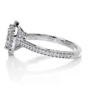 1.50ct Oval Cut Halo 3 Side Pave Moissanite Diamond Engagement Ring