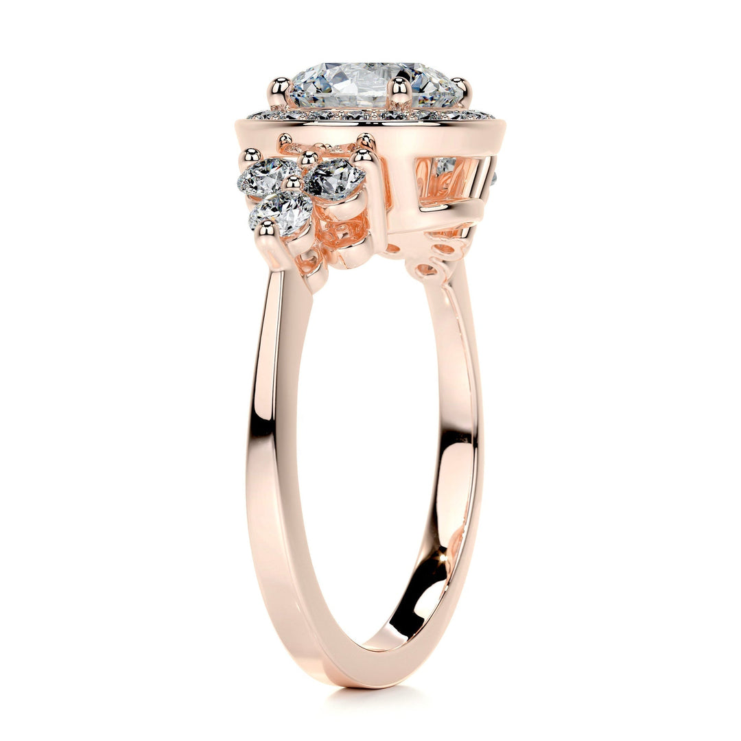 1.5ct Round Cut Halo Cluster Moissanite Diamond Engagement Ring