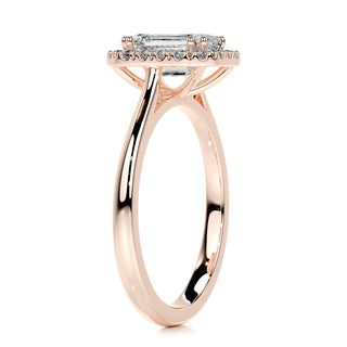 1.0ct Emerald Cut Halo Solitaire Moissanite Diamond Engagement Ring