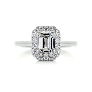 1.0ct Emerald Cut Halo Solitaire Moissanite Diamond Engagement Ring