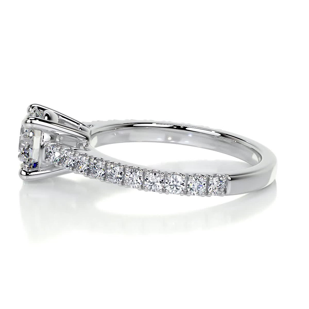 0.80ct Round Cut Pave Cathedral Moissanite Diamond Engagement Ring