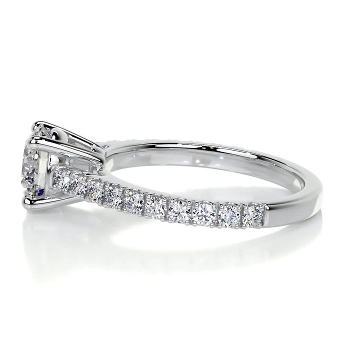 0.80ct Round Cut Pave Cathedral Moissanite Diamond Engagement Ring